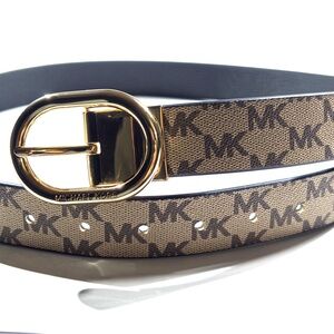 Michael Kors MK Logo Belt Brown Gold Buckle Size M